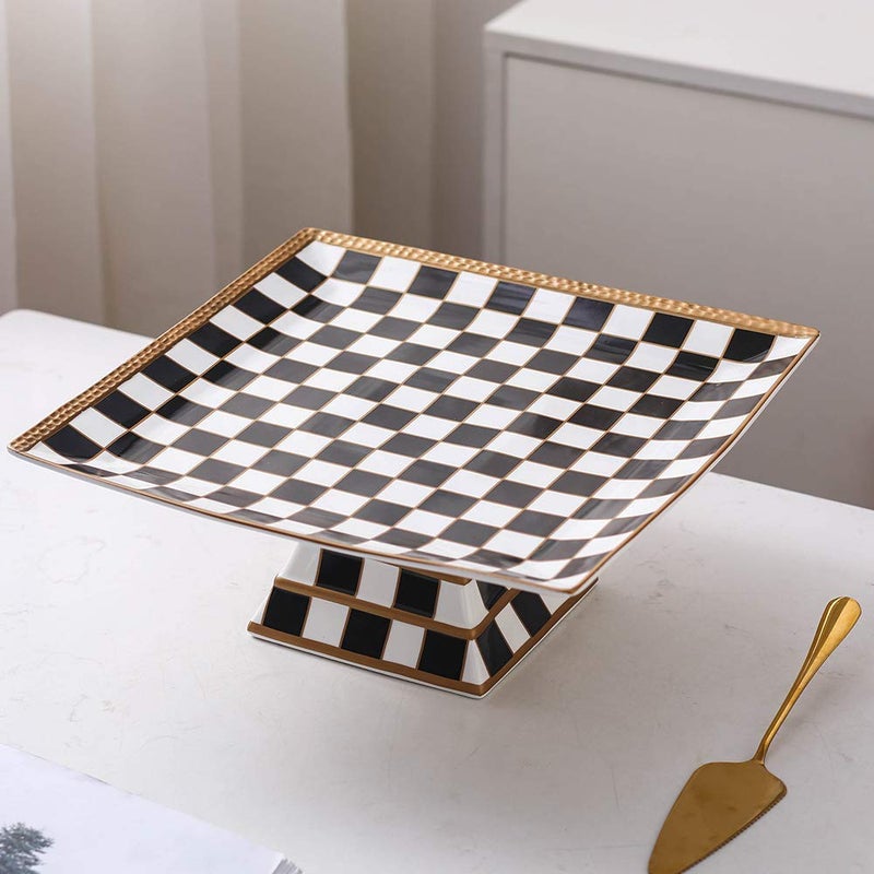 Porlien Checker Pattern 13-inch Cake Stand, Cake Holder, Serving Platter - Image 3